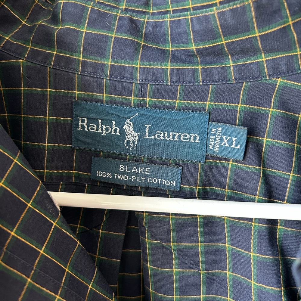 Ralph Lauren Navy Shirt with Green and Yellow Windowpane Plaid
